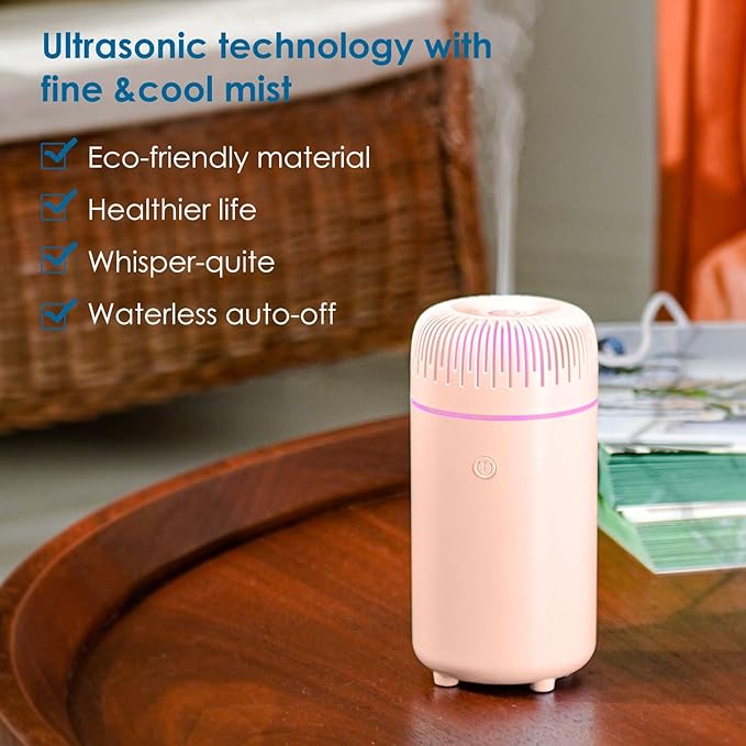 Car Diffuser Humidifier USB Aromatherapy Essential Oil Air Freshener USB Cool Mist Mini Portable Diffuser for Car Home Office Bedroom (Pink)