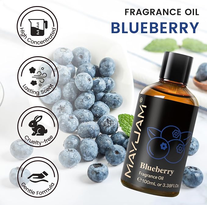 MAYJAM 100ML/3.38FL.OZ Blueberry Fragrance Oils with Glass Dropper, Essential Oils for Diffusers for Home, Long Lasting Scented Oils for Diffusers Soap Candle Making