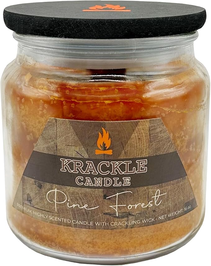 Krackle Candle | Pine Forest | 16 oz Scented Candle with Natural Crackling Wooden Wick | Poured in the USA | Cedar, Cinnamon & Nutmeg Fragrance