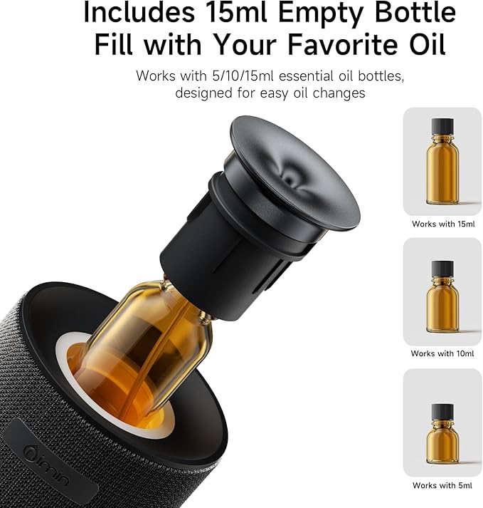Car Scent Diffuser with Smart Auto Start-Stop Sensor, Waterless Car Essential Oil Diffuser for Home, Cordless Rechargeable Portable Air Freshener, Adjustable Scent Modes, Fits 5/10/15ml