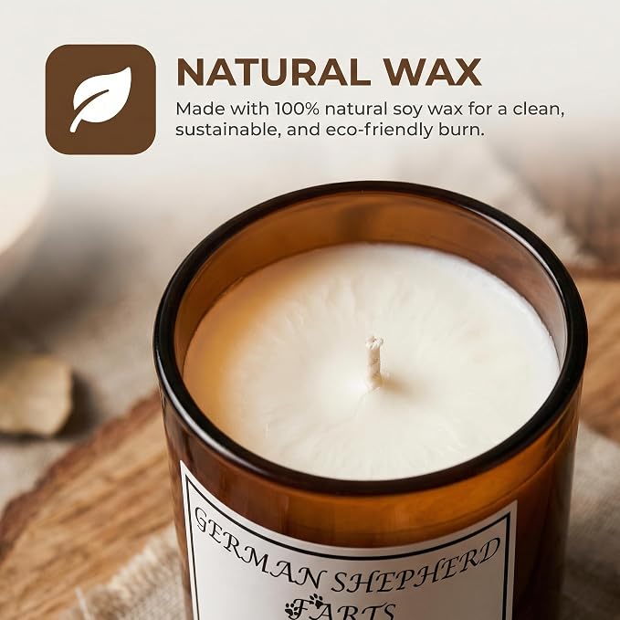 German Shepherd Gifts for Women | Birthday Gifts for Mom | Light When Dog Farts Candle | Cedar By Natural Soy Wax | Pet Safe Friendly Memorial Candles for Home Scented Household Essentials