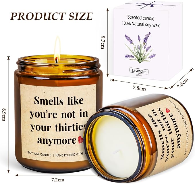 TUZELIYA 60th Birthday Candle Gifts - Lavender Scented Soy Candle - Handmade 60th Birthday Decorations for Women Men, 1965 Birthday Gift Ideas for Her, Mom, Friends
