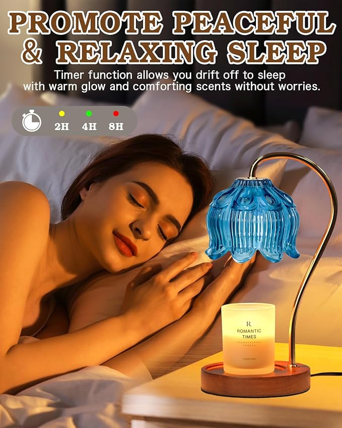 Funistree Flower Candle Warmer Lamp with Timer, Dimmable Candle Lamp Warmer, Christmas Birthday Gifts for Women Mom Her, Housewarming Home Decor, Lotus Wax Warmer for Yankee - Blue Lily 10 Inch