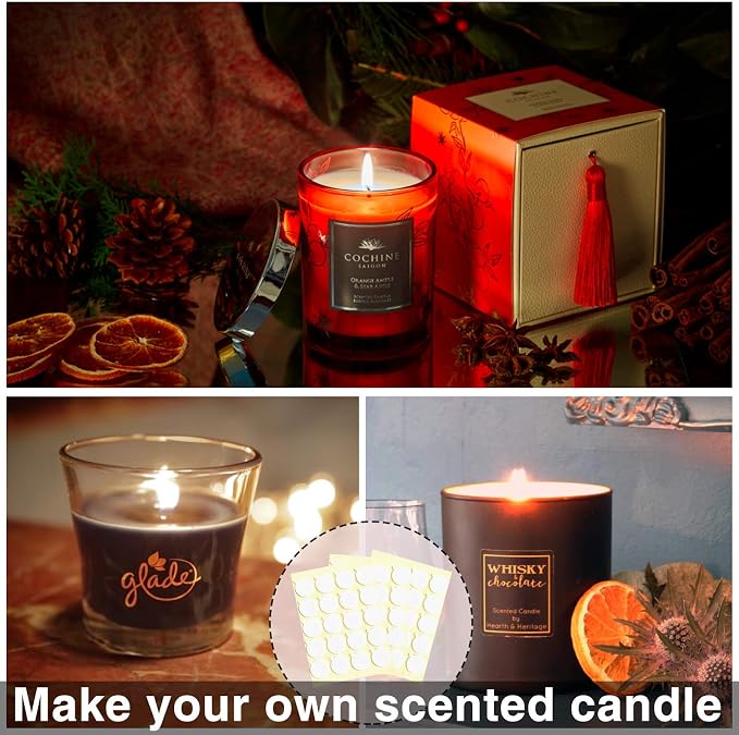240PCS Candle Making Kit, Candle Wick Stickers, Candle Making Supplies, Double-Sided Stickers with The Little ‘‘Tail’’, Hot Wax Stickers for Candle Making