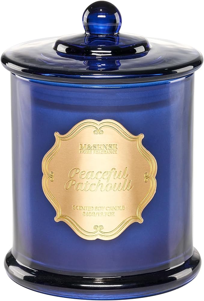 M&SENSE Patchouli Aromatherapy Candle, 2 Wick 75H Relaxation Gift | Organic Soy Candle for Stress Relief Relaxation Meditation, Housewarming Gift