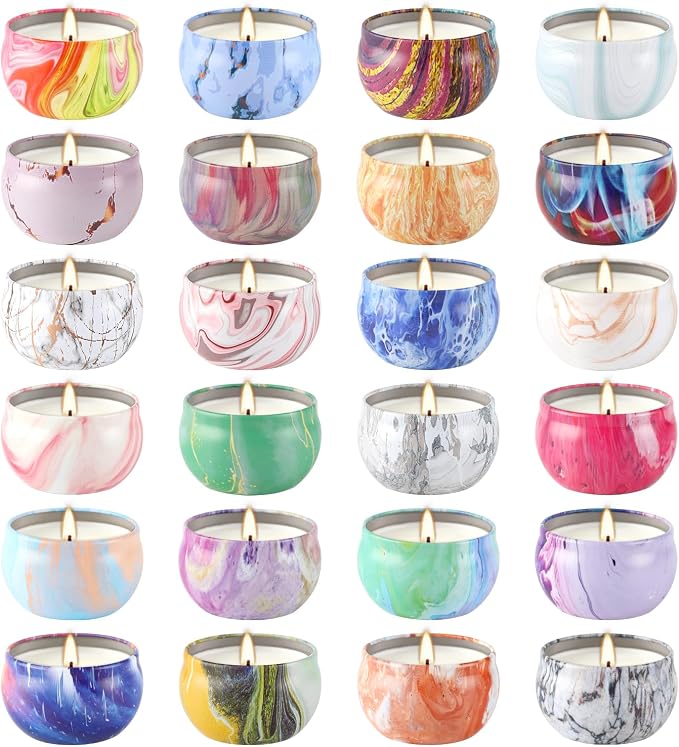 WPONSZU Scented Candles Gifts Set 24 Pack Soy Wax Travel Tin Jar Candles for Home 2.5 OZ jar Candles for Mom for Christmas, Birthday, Thanksgiving, Mother's Day