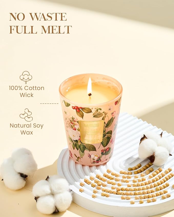 M&SENSE Strawberry Vanilla Soy Candle, 14.1oz 60H Long Lasting, Aromatherapy Candle for Bedroom Romance Home Decor Gifts
