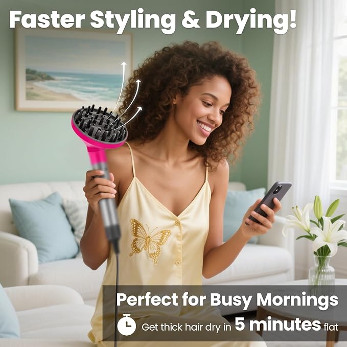 Upgraded Large Diffuser Attachment for Dyson Airwrap Styler HS01/HS05/HS08 - Converts to Hair Dryer, Fast Drying Wave & Curly & Thick, Heat Resistant Nylon Fiber Nozzle Attachments (Rose)