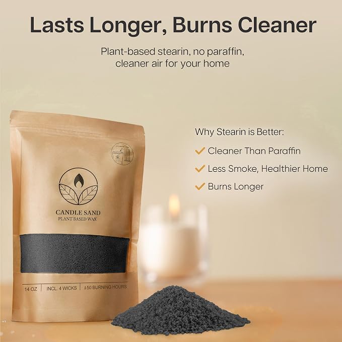 comforder Scented Candle Sand with Wicks, Wax Granules, 14oz Sand Wax Granules + 4 Wicks (Black, Musk)