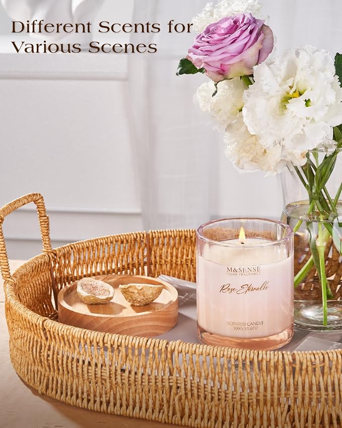 M&SENSE Rose Scented Candles for Home, 10.6oz Natural Soy Wax 60 Hours | Slow Burn, Clean Non Toxic, Floral Scent Aromatherapy Candle for Relaxing Stress Relief, Romantic Gift for Girlfriend