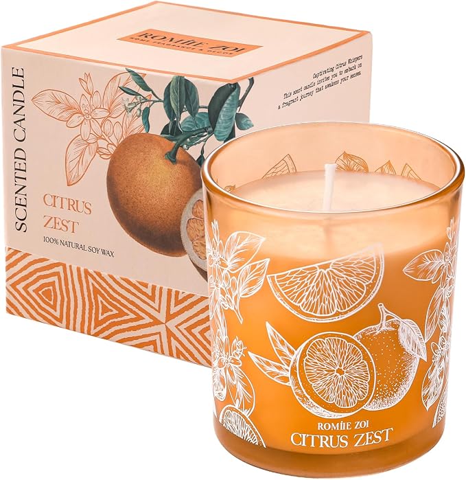 ROMIIE ZOI Scented Candle - Citrus - 6oz Aromatherapy Soy Wax Jar Candle for Home, Gifts for Women - 170g