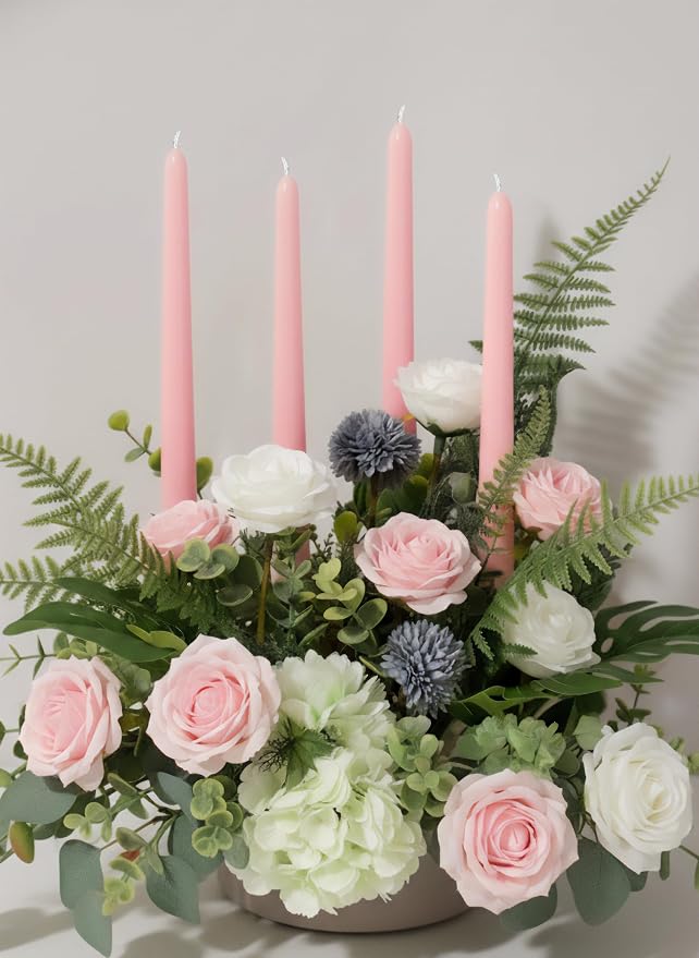 10" Classic Taper Candles, Blush Pink, 4-Pack, 7-8 Hours Long Burning, Unscented Tall Candlesticks
