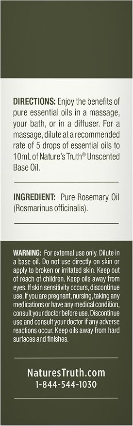 Nature's Truth Rosemary Essential Oil | Pure Plant Based | for Diffuser, Aromatherapy, and Massage | Non-GMO & Gluten Free