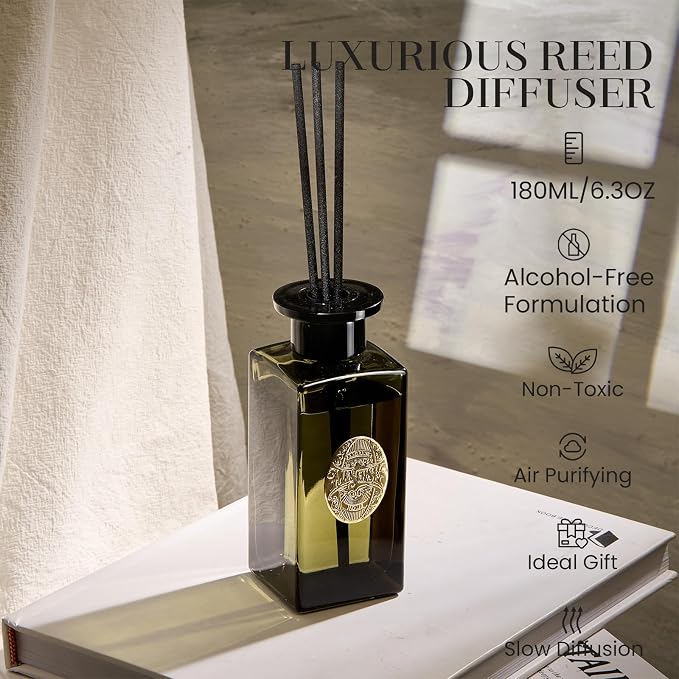 M&SENSE 6.3 oz Large Reed Diffuser Set | Lime+Basil Scent Oil Diffuser with Sticks | Hotel Collection Non-Toxic Home Fragrance |for Bedroom Bathroom Living Room