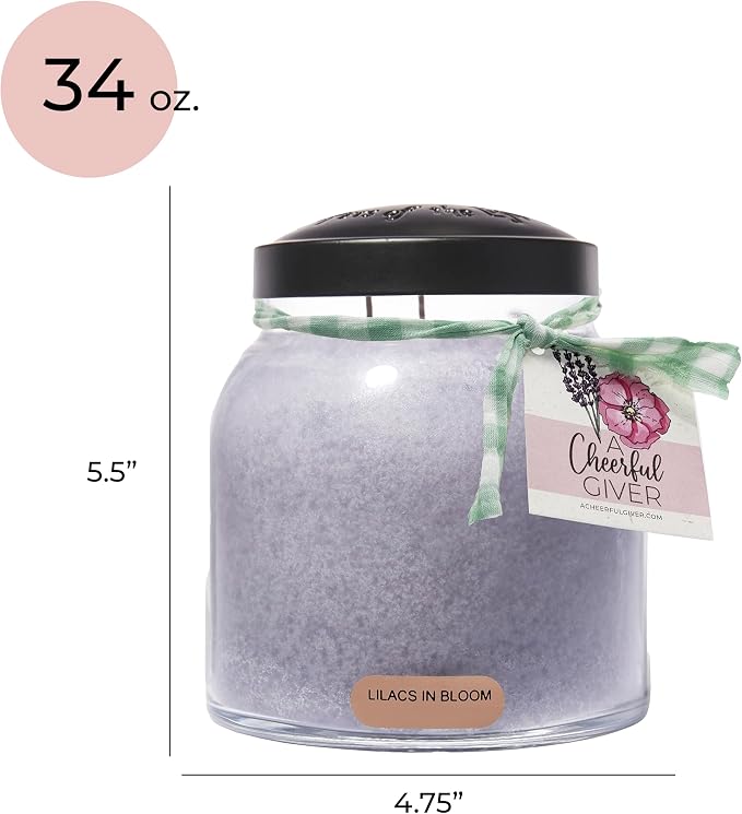 A Cheerful Giver — Lilacs In Bloom - 34oz Papa Scented Candle Jar with Lid - Keepers of the Light - 155 Hours of Burn Time, Gift Candle, Violet