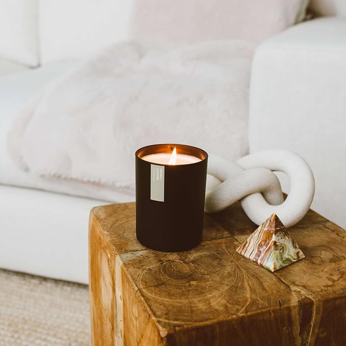 Calyan Wax Co. Smoke & Leather Scented Candle - 75 Hour Burn - Luxury Clean Soy Wax Candles - Long Lasting Black Tumbler Jar Candle for Home - 10.2oz