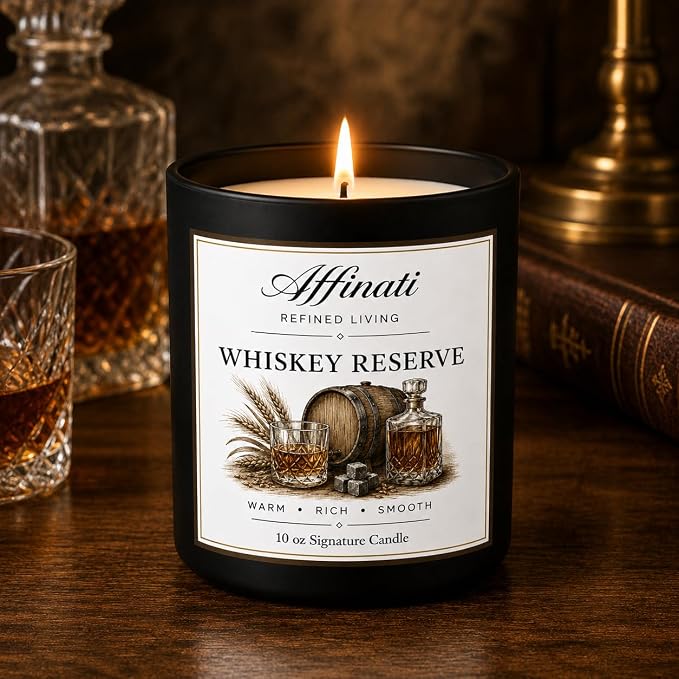 Affinati Whiskey Reserve Signature Candle - 10 oz Luxury Soy Blend Wax Candle, Long-Lasting Home Fragrance