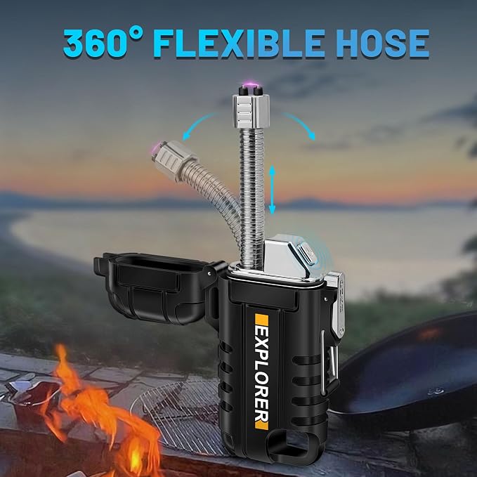 Lafagiet USB C Rechargeable Lighter, 360° Flexible Neck, Wind & Water Proof, Electric Arc Lighters for Candle, Camping
