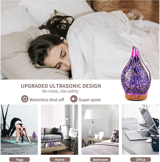 Porseme 150ml Essential Oil Diffuser Hand-Blown Glass Aroma Diffusor, Aromatherapy Unltrasonic Cool Mist deffuser, 7 Color Changing, Waterless Shut-Off, Timer Function for Home Office(Rose Gold)