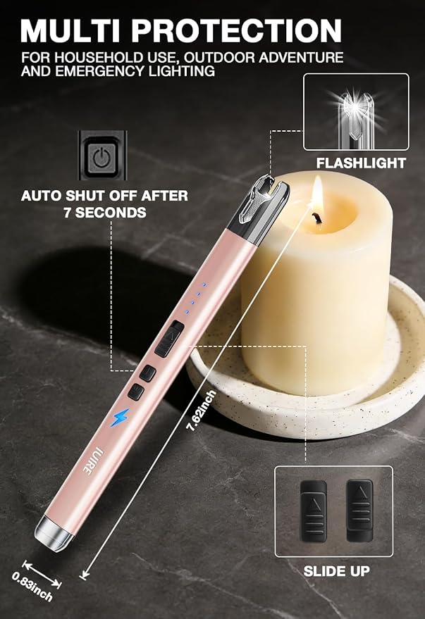Electric Candle Lighter with Flashlight USB C Rechargeable Arc Lighters for Candles Windproof Plasma for Camping BBQ Stove Home Emergency with Safety Switch & LED Battery Display