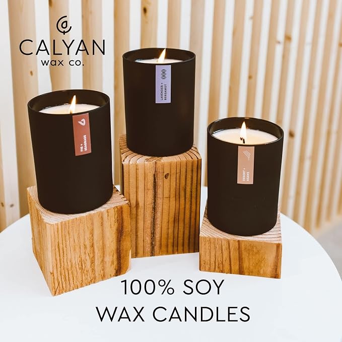 Calyan Wax Co. Oakmoss & Amber Scented Candle - 75 Hour Burn - Luxury Clean Soy Wax Candles - Long Lasting Black Tumbler Jar Candle for Home - 10.2oz