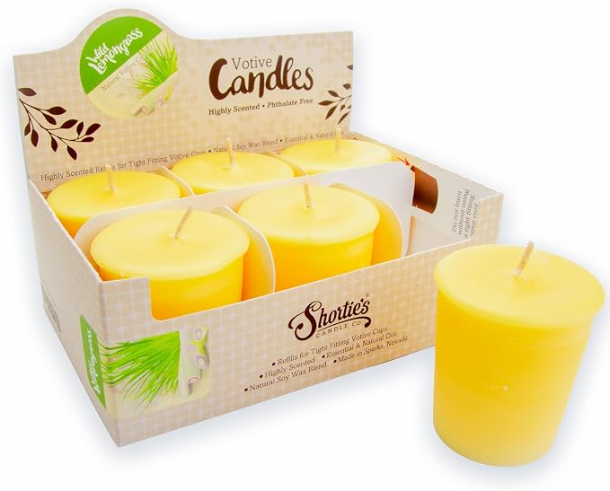 Wild Lemongrass Soy Votive Candles - Scented with Natural Fragrance Oils - 6 Yellow Natural Votive Candle Refills - Fresh & Clean Collection