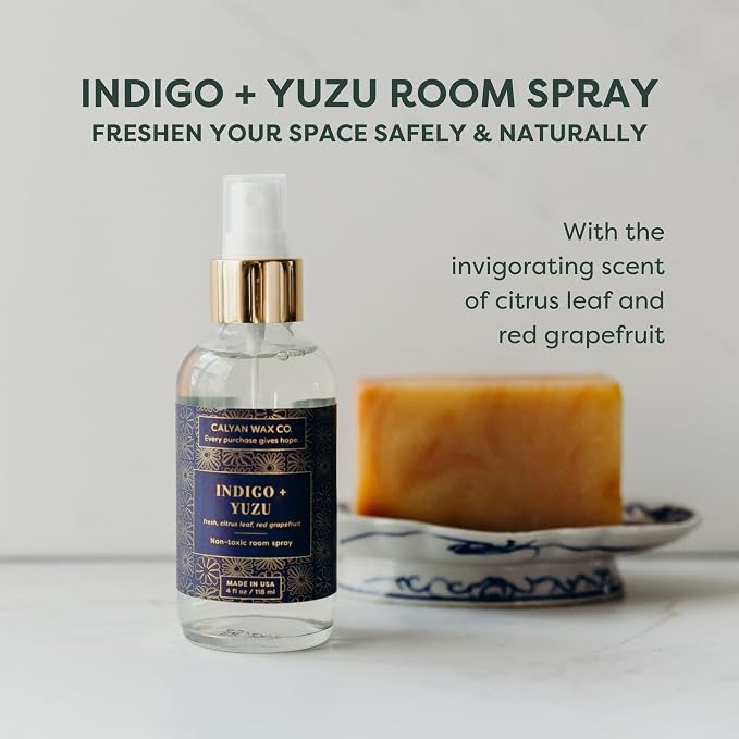 Calyan Wax Co. Indigo & Yuzu Room Spray - Clean Air Freshener - Natural Room Deodorizer - Air Freshener Spray for Home - 4 fl oz