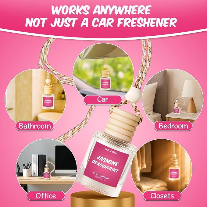 Premium Car Air Freshener Diffuser Set (2 Pack) - Jasmine Dragonfruit Fragrance Oil, 45+ Day Long-Lasting Hanging Auto Freshener