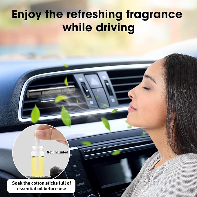 2 Packs Custom Car Air Freshener Diffuser Vent Clips with 12 Refill Sticks for Cars, Office, Kitchen, Bathroom, Pet Basic Refillable Kit Essential Oil Diffusers Car Accessories for Women Men