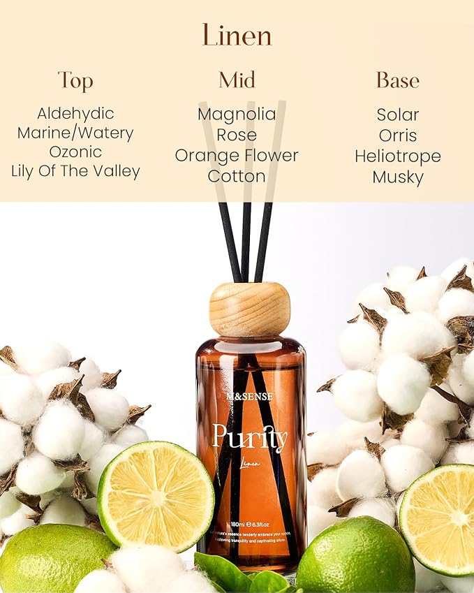 M&SENSE Linen Reed Diffuser: Upgraded Formula 6.3 fl oz Non-Toxic Aroma Set with Sticks, Long-Lasting Natural Essential Oil Gifts for Home, Bedroom