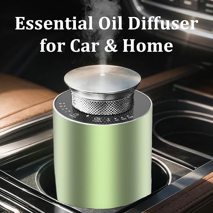 2026 Upgraded Rechargeable Waterless Car Scent Diffuser Kit, Includes 2 Premium Oils, Auto On/Off, 4 Mist Levels & Timers, Portable Aromatherapy Diffuser for Hotel,Home,Room,Studio,Office - Green