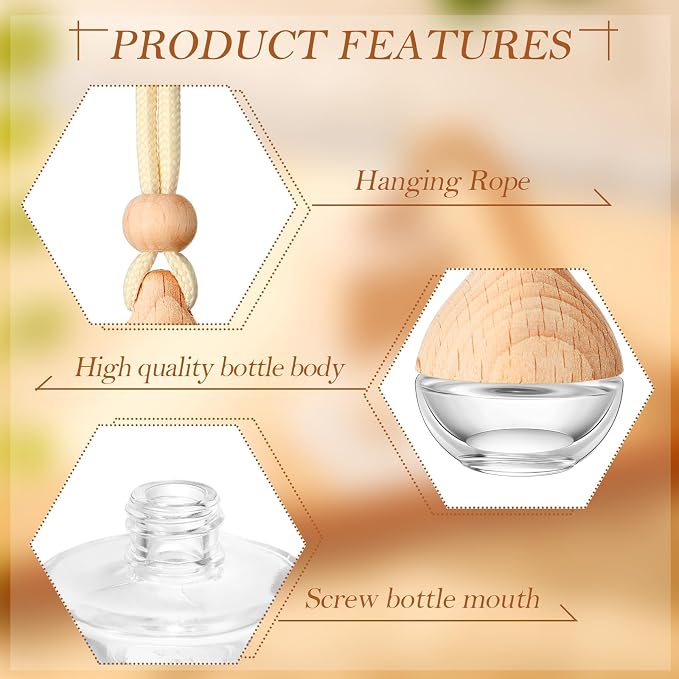 Rtteri 50 Pcs Car Air Fresheners Diffuser for Essential Oil Empty Hanging Bottle Glass Bottles Refillable Perfume Pendant Aromatherapy Fragrance Ornament Decor(Simple Style)