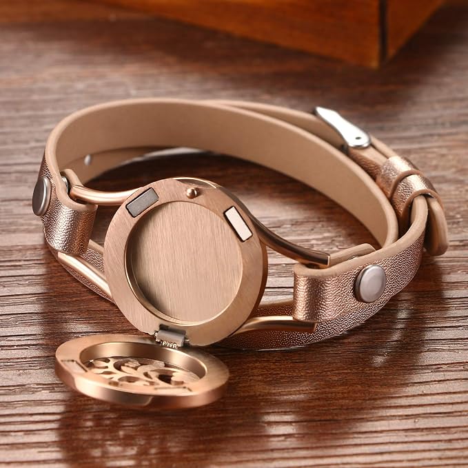 Cupimatch Essential Oil Diffuser Bracelet Wristband, Stainless Steel Aromatherapy Locket Bracelets Adjustable Leather Band with 10 Color Pads Jewelry Gift Set for Girls Women