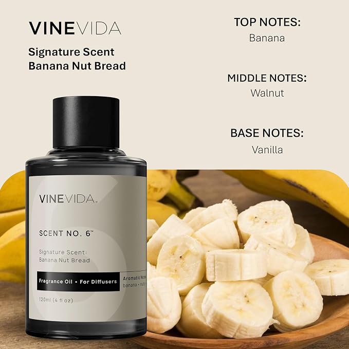 VINEVIDA [4 Fl Oz] Banana Nut Bread Fragrance Oil for Cold Air Diffusers, Essential Oils for Diffuser Oil Refill & Air Freshener Room Spray