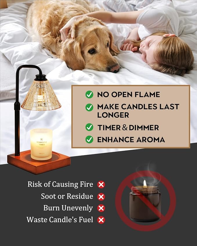 Funistree Vintage Candle Warmer Lamp with Timer Dimmer, Adjustable Height, Mothers Day Birthday Gifts for Women Mom, Valentines White Candle Lamp Warmer, Wax Warmer Lamp for Jar Candles with 2 Bulbs