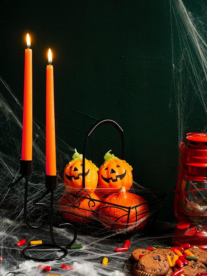 CANDWAX 12 inch Orange Taper Candles Set of 4 — Unscented Dripless Smokeless Slow Burning Orange Tapered Candlesticks — Ideal as Thanksgiving Dinner Table Centerpiece or for Halloween Décor