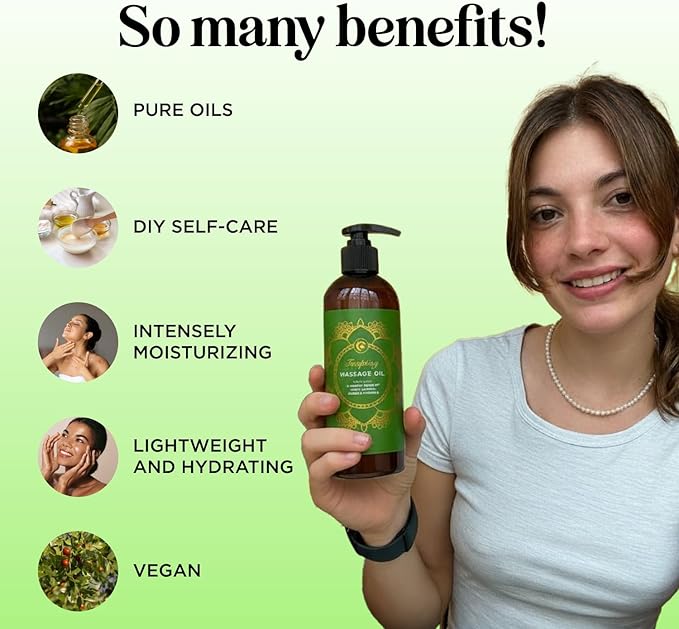 Luxurious Tropical Massage Oil for Couples - Easy Glide Non Greasy Sensual Massage Oil for Date Night with Silky Smooth Sweet Almond Oil Coconut and Jojoba - Vegan Non GMO & Gluten Free (8 Fl Oz)