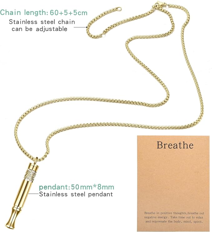 Anxiety Relief Pendant Mindfulness Breathing Necklace - Essential Oil Diffuser & Personal Inhaler Aromatherapy Necklaces for Women & Men (Gold)
