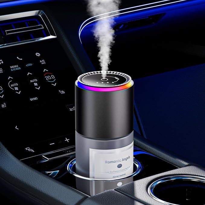 Klomsuw Car Air Freshener,Smart Car Air Freshener,car Diffuser with 150 ML (5oz) Capacity Multi-fragrance,RGB Music Syncing Light, Auto On/Off (Angels)