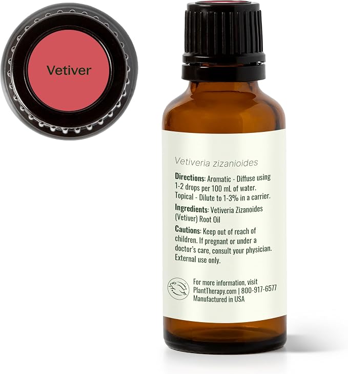 Plant Therapy Vetiver Essential Oil 30 mL (1 oz) 100% Pure, Undiluted, Relaxing Aromatherapy for Better Sleep