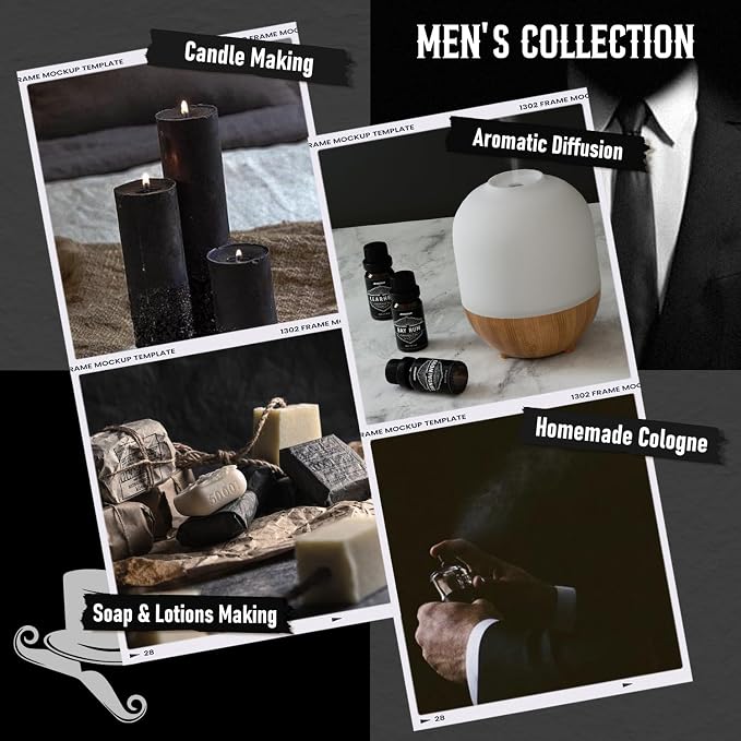 Essential Oils for Men, ARVIDSSON Masculine Essential Oils, Manly Fragrance Oils for Diffuser, Sandalwood, Cedarwood, Leather, Sweet Tobacco, Bay Rum, Myrrh, Gift for Men