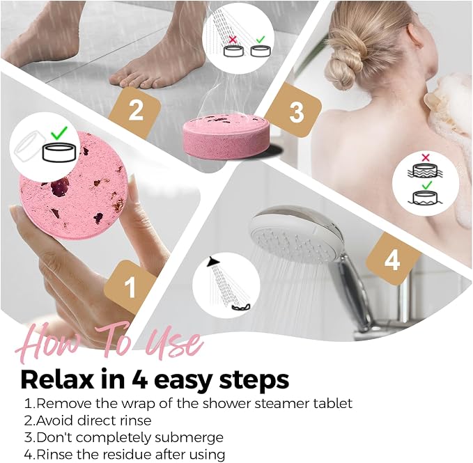 SWCANDY Shower Steamers Aromatherapy Birthday Gifts for Women Travel Essentials, 8 Pcs Rose, Bath Bombs Shower Bombs with Natural Essential Oils, Relaxation Home SPA