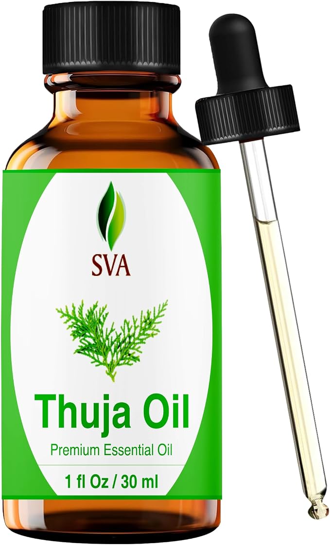 SVA Thuja Essential Oil 1 Fl Oz – for Diffuser, Skin & Hair Care – Ideal for Massage & DIY Blends - with Dropper