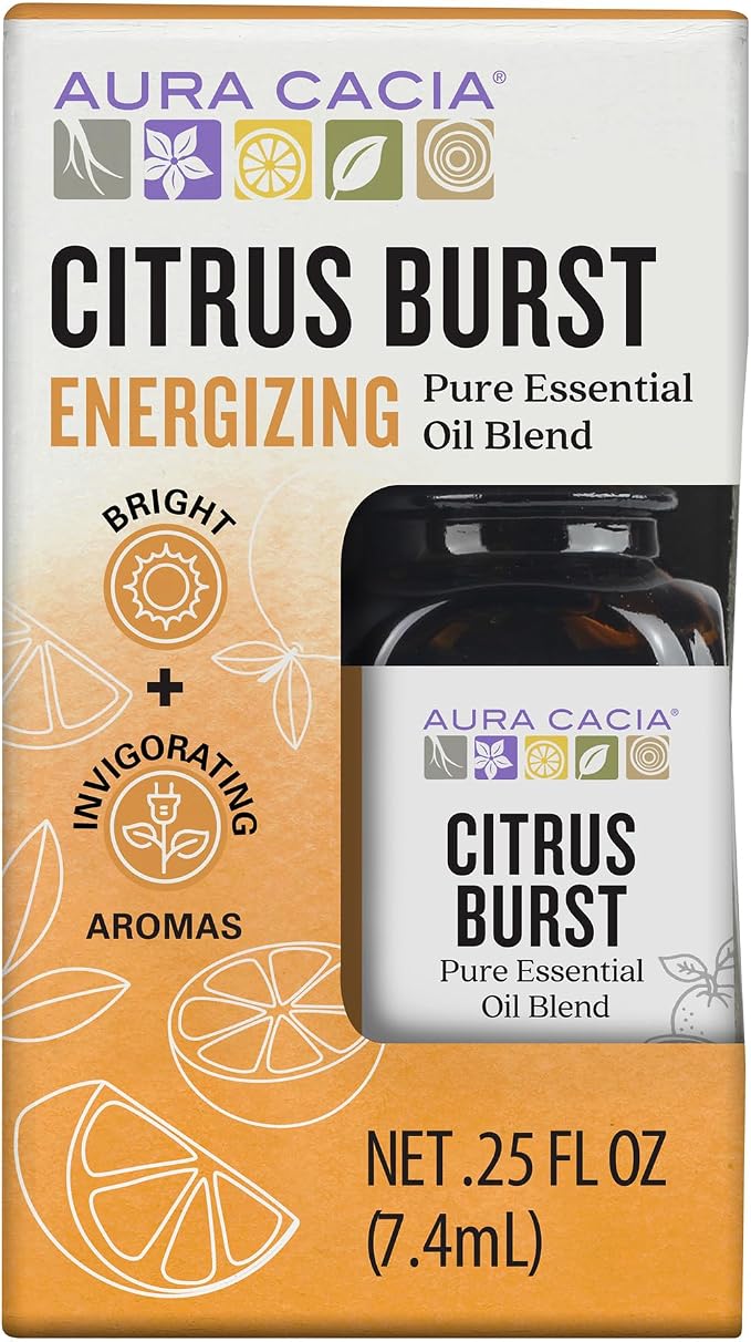 Aura Cacia Citrus Burst Essential Oil Blend, Boxed 0.25 fl. oz. - Light Aroma, No Synthetic Fragrances