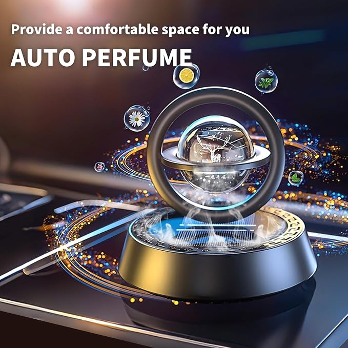Kwak’s Solar-Powered Rotating Car Aromatherapy Auto-Spinning Ornament with Refillable Scent Pad, Subtle Ocean Fragrance, Ideal Gift for Men Women Dad Husband for Dashboard (Black-1)