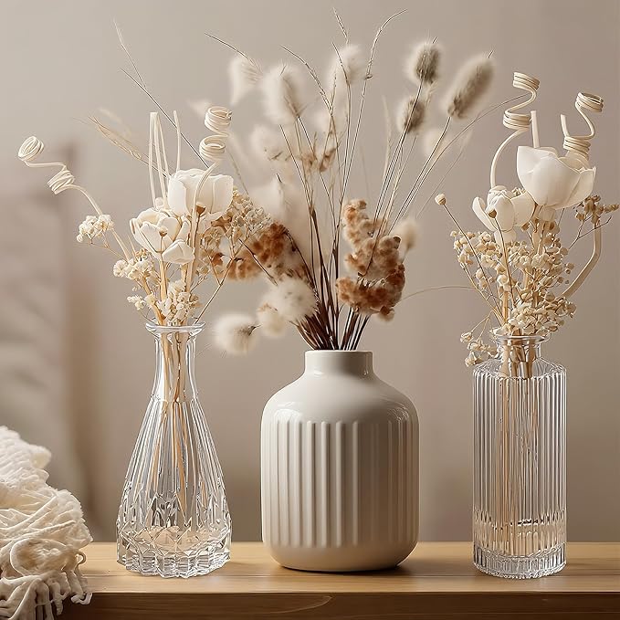 4 Pcs Reed Diffuser Set 4 Styles 5.1 oz Empty Bottles and 36 Empty Bottles with Baby's Breath High-end and Beautiful for Bedroom Bathroom Home and Office Decor