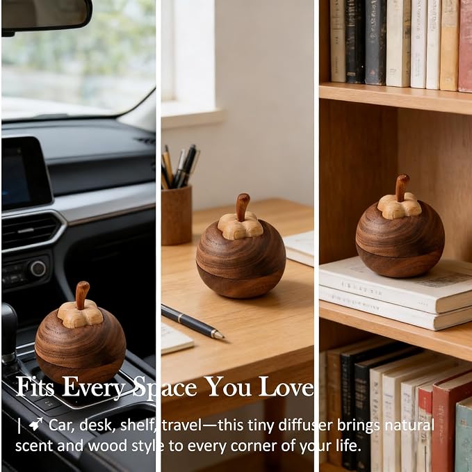 Passive Essential Oil Diffuser Wood Petal-Like, Small Portable Aromatherapy Diffuser Layered, Mini No-Electric Natural Boho Walnut Accent for Car, Desk, Rooms, Home, Office (Petal-Like)