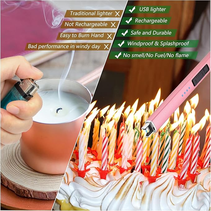 MEIRUBY 2 Pack Electric Candle Lighter, Christmas Stocking Stuffers Gifts for Women Mom Men Wife Sister, USB Arc Rechargeable Windproof Long Lighter for Candle BBQ Housewarming Birthday Gifts Idals