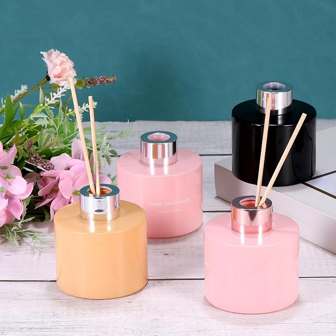 HARFINGTON Empty Glass Diffuser Bottle 140ml/4.7oz Refillable Fragrance Accessories Aromatherapy Jar Container for Replacement Reed Diffuser DIY Home Bathroom Green with Gold Tone Cap