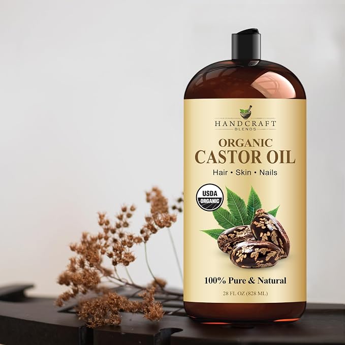 Handcraft Blends Organic Castor Oil 28 Fl Oz | 100% Pure and Natural | Premium Grade Carrier Oil | Hair, Eyelashes and Eyebrows | Hair and Body | Expeller-Pressed | Hexane-Free
